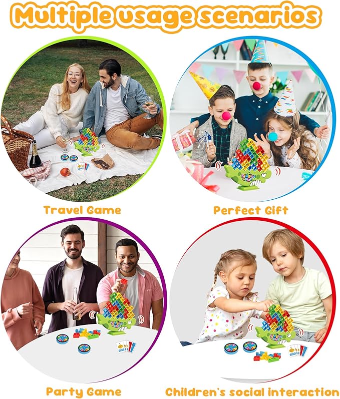 iYuePeng 48Pcs Dinosaur Stack Attack Building Balance Game, Swing Stack Board Game with Cards for Kids Age 3+, Drop The Pile of Blocks Toys for Kids & Adult, 2 Players, Family, Parties, Travel