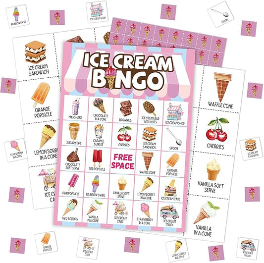 Ice Cream Bingo Card, Sweet Treats Bingo Game for Adults Family Friends, Summer Party Favors Decorations, Ice Cream Game for Birthday Party, Holiday Games for 24 Players -18