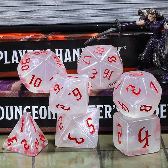 CiaraQ DND Polyhedral Dice Set for Dungeons and Dragons RPG MTG Role Playing Table Games-with 1 Dice Pouch (White + Glitter)
