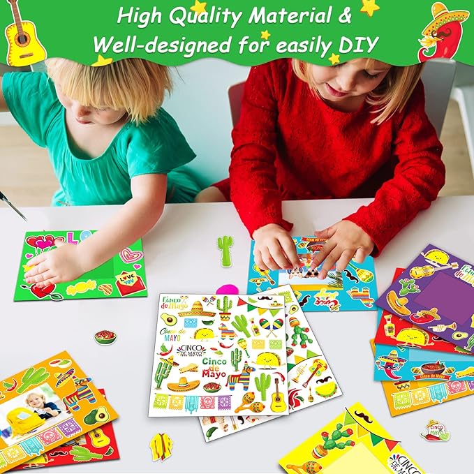 chiazllta 30 Packs Mexican Craft Kits for Kids Fiesta Party DIY Picture Frame Craft Cinco de Mayo Art Favor Home Classroom Game Activities for Festivals Carnivals