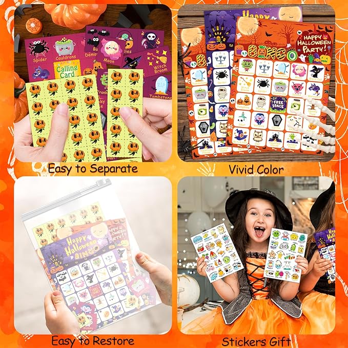 Halloween Bingo Game 24 Players Halloween Bingo Cards, Halloween Party Games for Kids Adults Family Activity, Halloween Party Supplies Kids Bingo