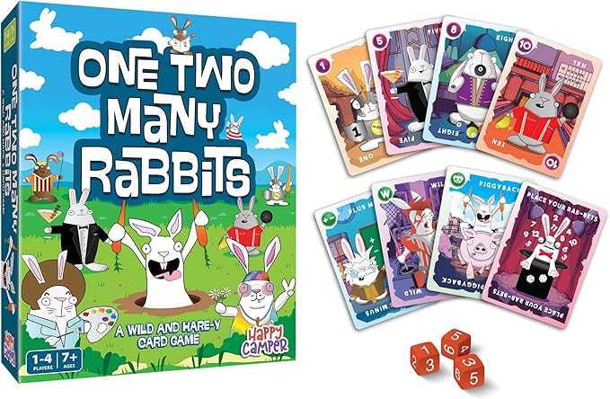 Happy Camper - One Two Many Rabbits - A Wild & Harey Card Game | Quick to Learn, Easy to Teach | Great Math Game | Perfect for Family Game Night | 1-4 Players, Ages 7+