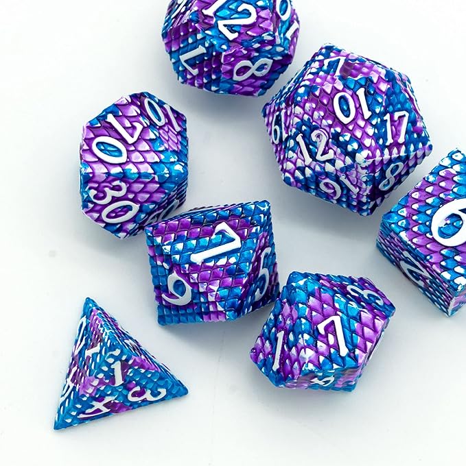 UDIXI Metal Dice Set Dragon Scale Polyhedral D&D Dice with Leather Dice Pouch for Dungeons and Dragons Role Playing Games and Other Tabletop Game (Blue with Purple)