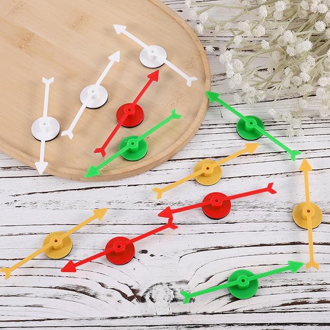 12pcs Arrow Game Spinners, 4 Colors Plastic Spinner Game Pointer Accessories Magnetic Spinners for Classroom Board Game Spinners for Activities DIY Projects (Green, Yellow, Red, White)
