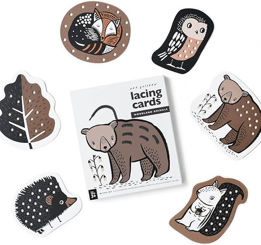 Wee Gallery Woodland Animals Lacing Cards for Toddlers, Sewing Board, Preschool Toys, Montessori Learning Activity for Kids, Learn Motor Skills, Colors, Travel Game, with Soy Inks (Ages 3 4 5 years +)