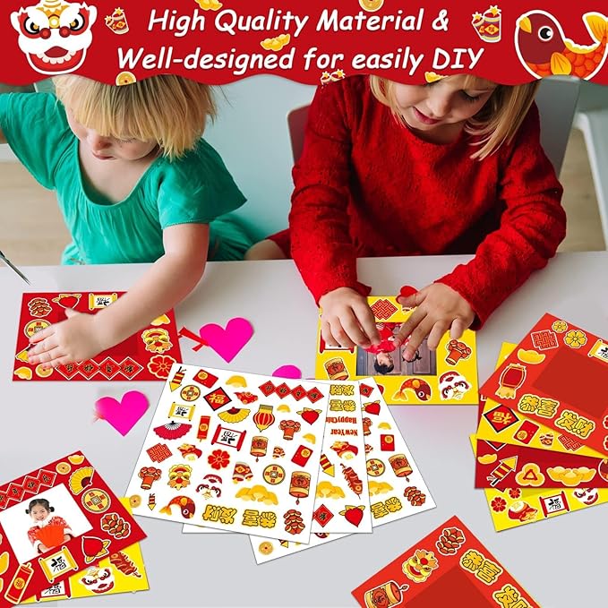 30 Packs Chinese New Year Craft Kits for Kids Lunar New Year DIY Picture Frame Craft Decorations 2025 Year of The Snake Chinese Art Favor Home Classroom Game Activities