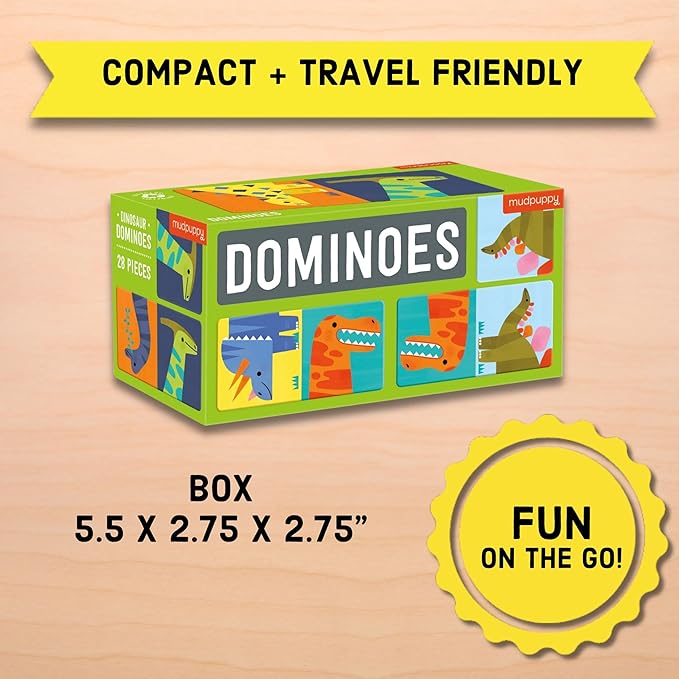 Mudpuppy Dinosaur Dominoes Giant Domino Set for Kids, Matching Game for Ages 3-8, 2+ Players Includes 28 Jumbo Double-Sided Dominoes