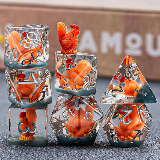 DND Resin Chick Dice Set, D&D Polyhedral Dice for Dungeons and Dragons RPG, MTG Role Playing Games D and D Dice 7pc D20 D12 D10 D8 D6 D4
