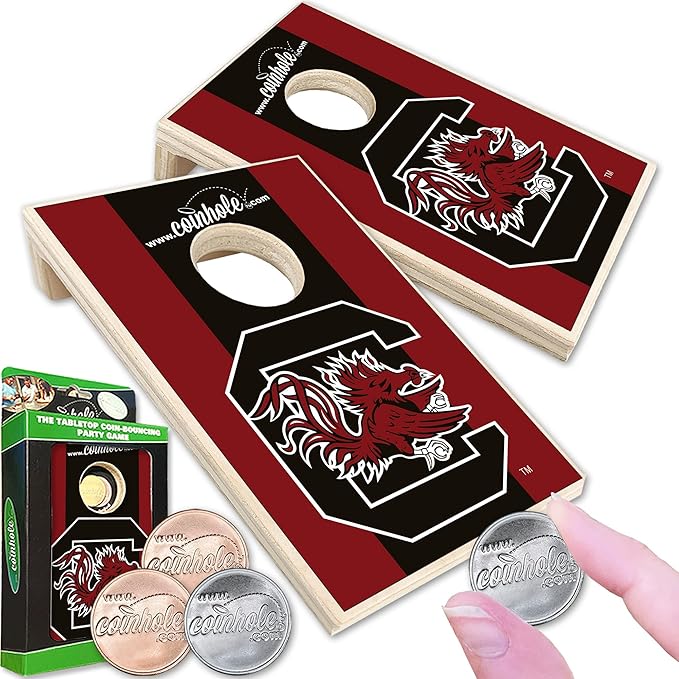 Tabletop Cornhole Game Set | Officially Licensed College Mini Football Cornhole Board Game | Includes Coins