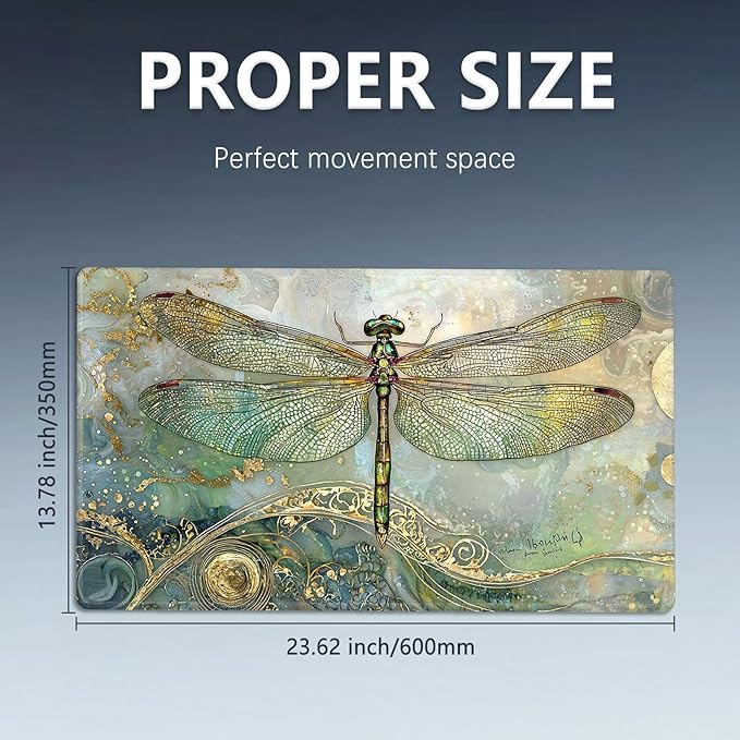MTG Playmat Size 23.6x13.8in with Storage Bags Portable Playmat TCG and Board Game Mat for Cards Rubber Base Slip-Resistant Mousepad Desk Mat (Dragonfly,No with Zone)