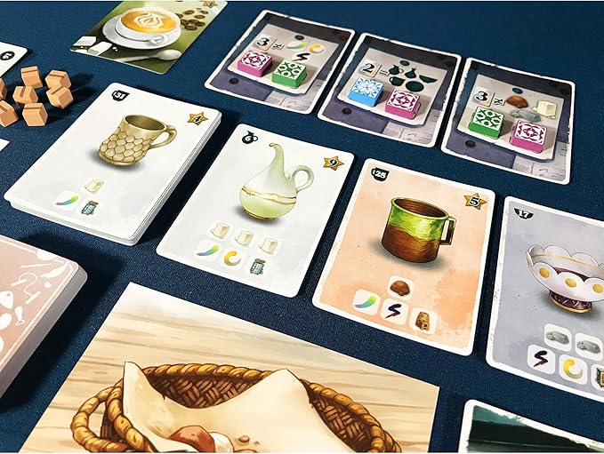 Pencil First Games: Sunrise at The Studio - Pottery Set Collection & Drafting Board Game, Cozy Small Box, Solo Mode, Ages 14+, 1-4 Players, 20 Min