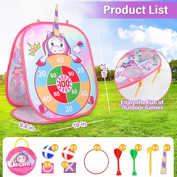 YOTOY Bean Bag Toss Game for Kids Outdoor Toys Age 3-8 Years Old: Unicorn Party Games, Backyard Yard Activities Outdoor Toys for Toddler, Birthday Gift for Girls 3 4 5 6 7 8 Year Old