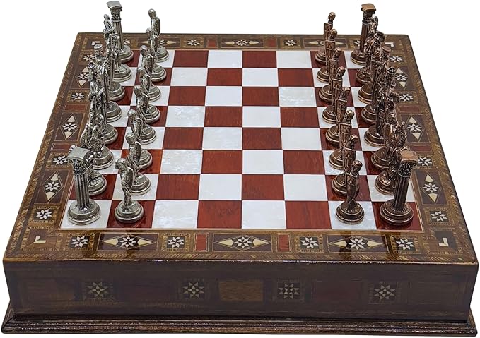 15’’ Handmade Chess Set with British Army Metal Chess Pieces, Luxury Storage Chess Board, for All Ages, Ideal for Father, (Rose)
