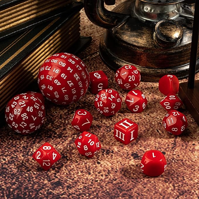 15 Pieces Complete Polyhedral DND Dice Set D3-D100 Spherical D&D Dice Set with Dragon Eye Dice Bag, D100 Dice for Dungeons and Dragons, RPG, MTG Table Games(Red w/White Numbers)