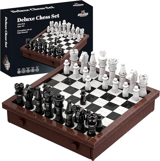 Building Block Chess Set - 1,024 Pcs Build Your Own Chess - Game Pieces & Board, Compatible with The Major Brand of Building Blocks