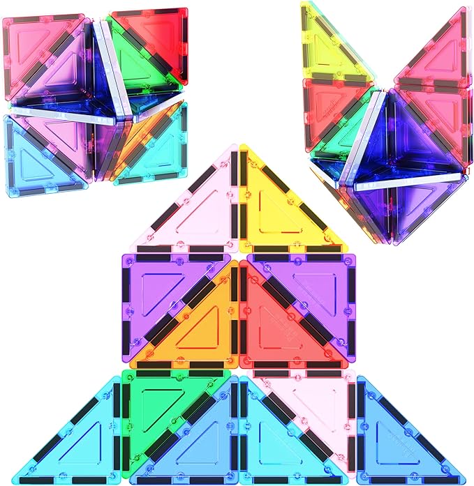 PicassoTiles Magnetic Building Block Set Right Triangle Magnet Tiles Construction Toy STEM Learning Kit Educational Playset Playboard Pretend Play Stacking Blocks Child Brain Development PTE02