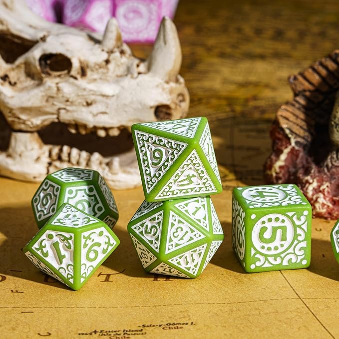 7-Die DND Dice Set New Pattern Polyhedral Dice Set with Leather Bag D&D Dice Set for Dungeons and Dragons RPG MTG Table Games(Green White)