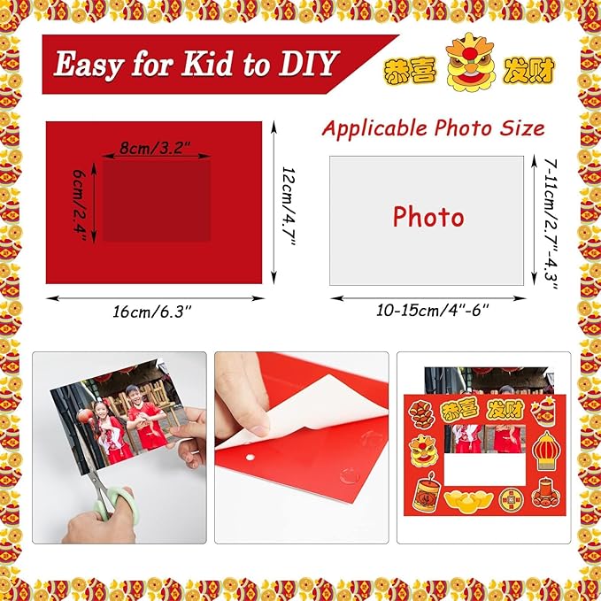 30 Packs Chinese New Year Craft Kits for Kids Lunar New Year DIY Picture Frame Craft Decorations 2025 Year of The Snake Chinese Art Favor Home Classroom Game Activities