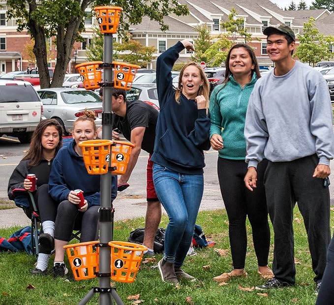 Creative Brainworks: B3 Bean Bag Bucketz; Outdoor Backyard Game : Lawn Bean Bag Toss Party Game - Giant 5' Camping, Tailgate, Beach, Cornhole Alternative Game Set, Yellow/Blue/Orange/Grey