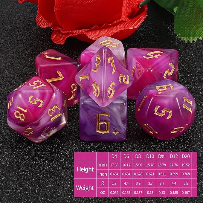 QMAY DND Dice Set -D&D Polyhedral Dice (7 Pcs) for Dungeons and Dragons (Purpulr and White)