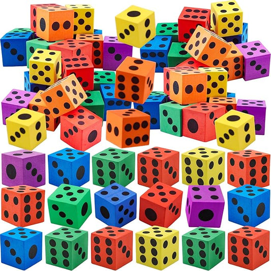 60 Pack 1.5 Inch Colored Foam Dice Set Large Colorful Dice Cubes with Number Dots Soft Dice Building Education Toys for Kids Math Goodie Bag Fillers Gifts Adults Fun Party Games, 6 Colors
