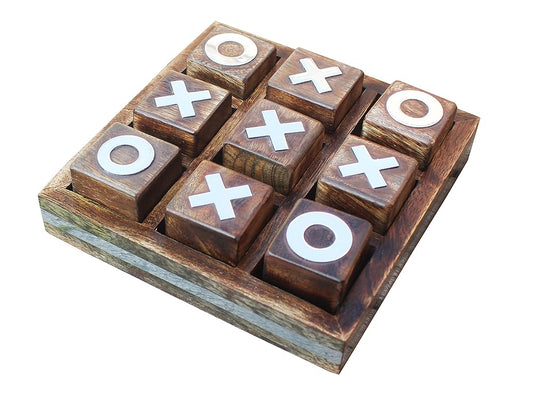 Wooden Tic Tac Toe Game | Board game for kids and family | Table Top Living Room Decor Fun Game | Indoor Outdoor Adults classic Travel Game (Burnt Wood)