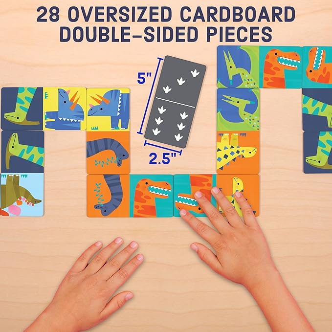 Mudpuppy Dinosaur Dominoes Giant Domino Set for Kids, Matching Game for Ages 3-8, 2+ Players Includes 28 Jumbo Double-Sided Dominoes
