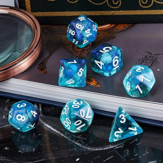 UDIXI D&D Polyhedral Dice Set, 7PCS Resin DND Dice Set Glow in Dark Dice for Dungeons and Dragons RPG and Other Tabletop Games, d and d (Jellyfish)