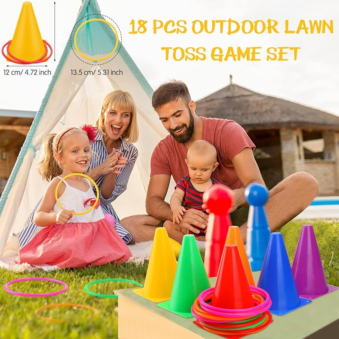 Yunsailing 63 Pcs Carnival Outdoor Games Set for Kids Include Animal Bean Bag Toss Plastic Cones Bean Bags Ring Toss Egg and Spoon Race, Field Yard Lawn Outdoor Game, Gift for Birthday Party