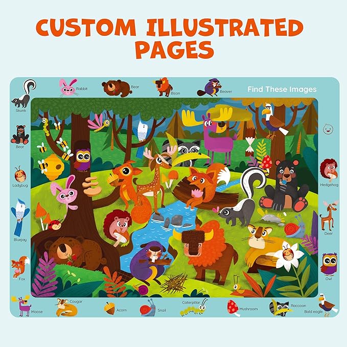 BenBen Preschool Learning Activities, 28 Pages, Search and Find Books, Travel Game for Road Trip, Kindergarten Educational Toys, Birthday Gift for Kids Toddlers Ages 3 4 5 6