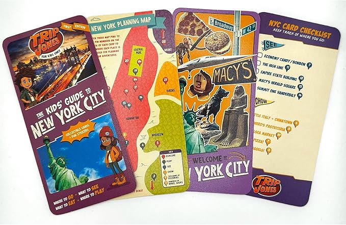 Trip Jones The Kids' Guide to New York City - Collectible Cards, Travel Spots to Play-Eat-See-Explore, Adventure & Learn, Storage Box, Stickers, Age 6+