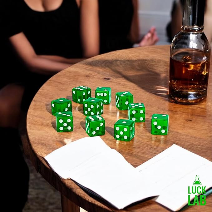 Luck Lab 10 Piece 19 mm Dice Pack - Acrylic Translucent D6, Square w/Rounded Edge for Casino, Craps, RPG MTG DND Dice Table Games and Board Games (Green)
