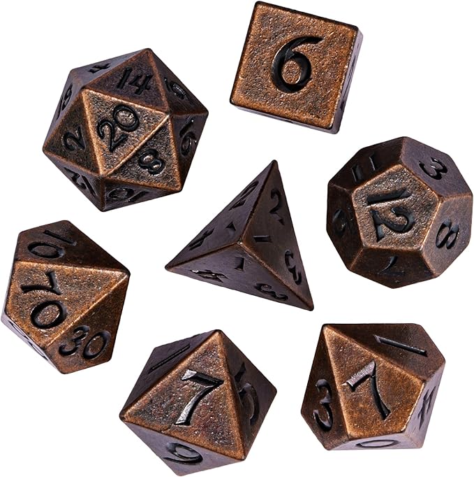 UDIXI 12mm Mini DND Dice Metal Dice Set D&D, 7-Die Polyhedral Dice Set for Dungeons and Dragons Role Playing Game (Copper)