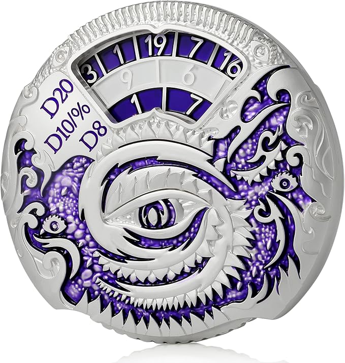 DNDND Dungeons and Dragons Roulette Spinner Dice 7-in-1 Spinner Metal D&D Dice Set with Gorgeous Gift Box for Dungeons and Dragon and Tabletop Game (Silver with Purple)