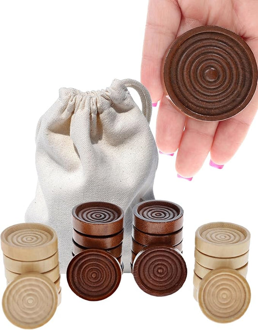 WE Games Wooden Checkers Pieces Only (2 inch), Checker Board Game & Backgammon Pieces, 24 Brown and Natural Stained Stackable Ridges with a Drawstring Storage Bag, Replacement Game Piece