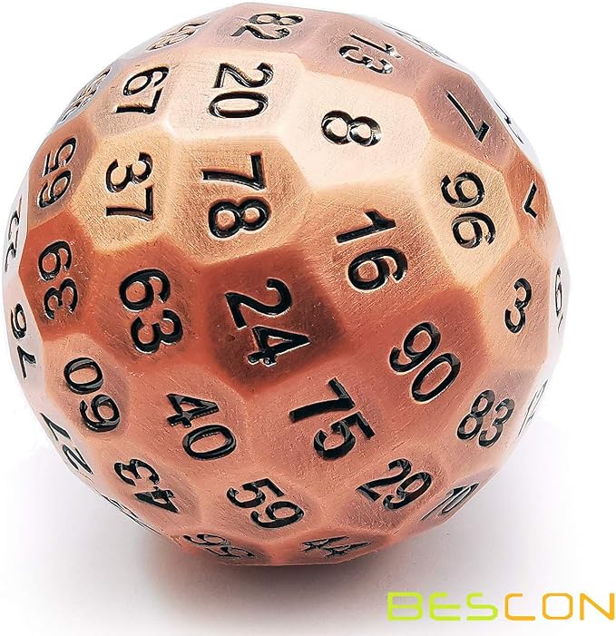 Bescon Solid Metal 100 Sided Dice, Game Dice D100, Giant Polyhedral Metal 100 Sides Dice 50MM in Diameter (1.97in), Ancient Copper