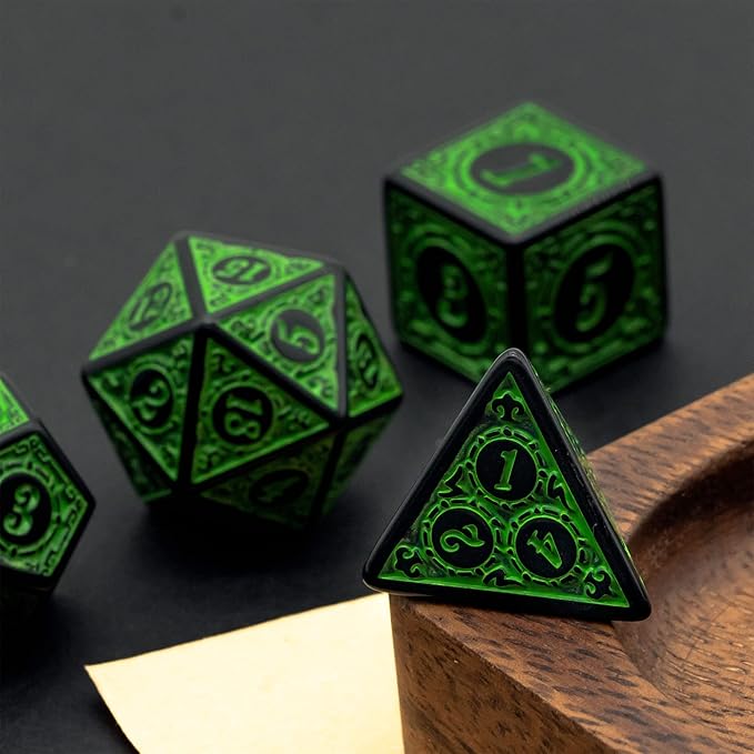 DND Dice Set -D&D Polyhedral Dice (7 Pcs) with Black Dice Bag for Dungeons and Dragons Role Playing Dice Games RPGs (Dice-Green with Black Edge)