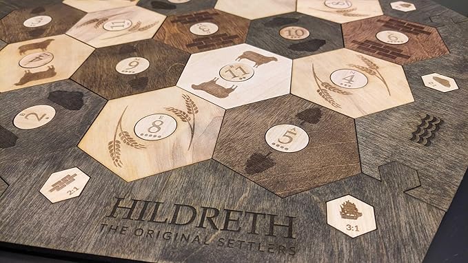 Custom Wood Settler Game Board - 2-4 Players | Main Board Red Oak Frame | Compatible with Catan