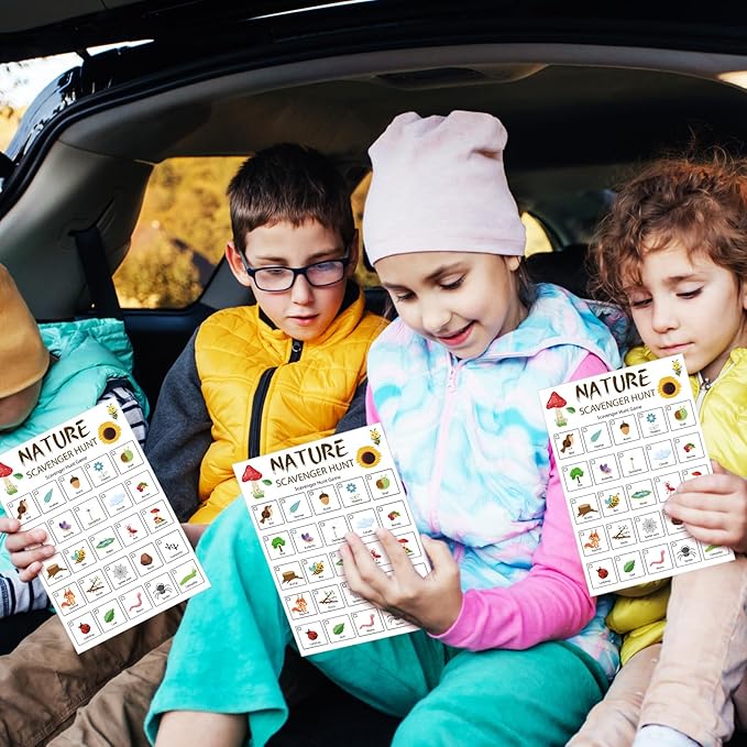 Hoolerry 30 Pcs Nature Scavenger Hunt for Kids Road Trip Game Car Scavenger Hunt Cards Travel Activities Camping Games Outdoor Indoor Seek Activity for Kids Adults(Vehicles)