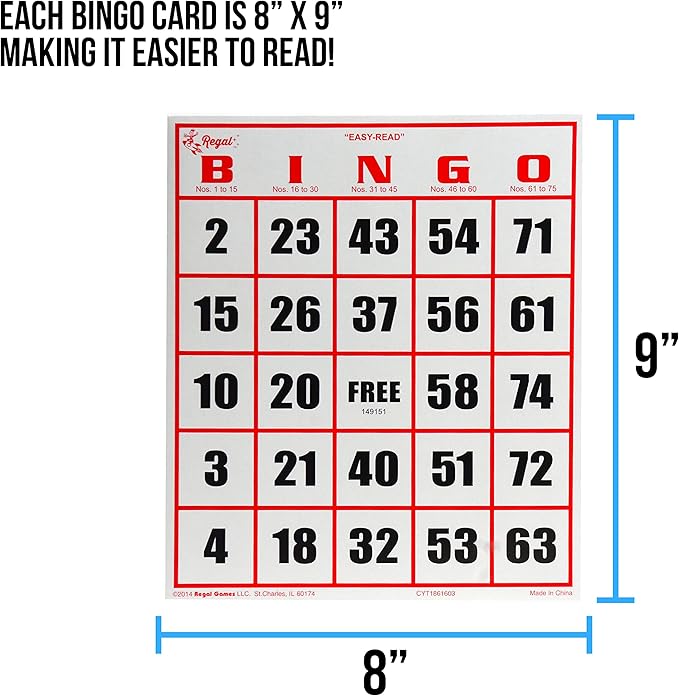 Regal Bingo Professional Bingo Game Set with 11" Wheel Cage, 75 Bingo Balls, Master Board, 18 Bingo Cards & 25 Jumbo Reusable Cards, and Colorful Chips - Bingo Games for Adults Large Group - Red