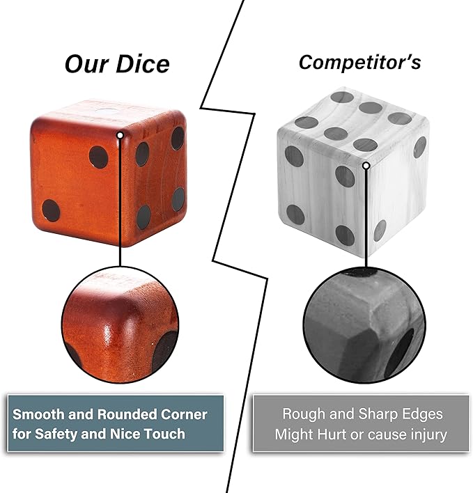 SPORT BEATS Giant Varnished Pine Wood Yard Dice, Outdoor Games Set of 6 with Two Games and Collapsible Bucket