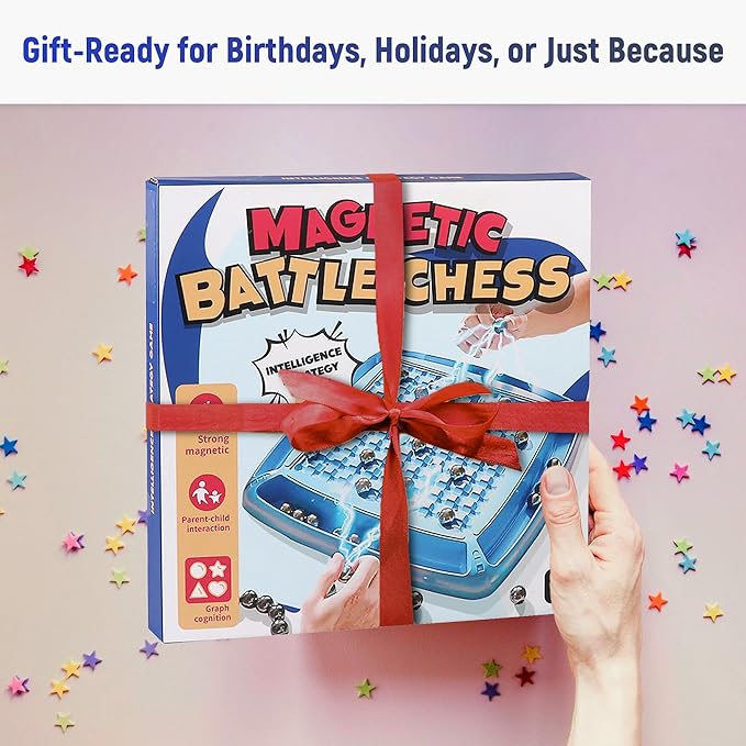 Magnetic Chess Game – Interactive Magnet Game for All Family, Magnetic Chess Set for Kids and Adults with Tabletop Board, 42 Magnet Stones and Punishment Wheel – Suitable for Gifting and Travel