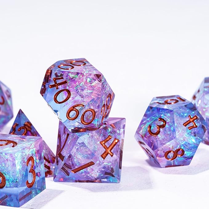 7PCS DND Dice Set,Transparent Sharp Edge Dice Set D&D RPG Polyhedral Die,for Dungeons and Dragons TTRPG Games Roleplaying Games Pathfinder,with Gift Box(Pink with Blue)