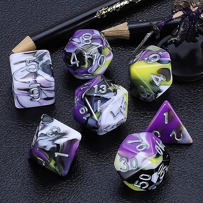 CiaraQ DND Polyhedral Dice Set for Dungeons and Dragons RPG MTG Role Playing Table Games-with 1 Dice Pouch (Purple+Yellow+Black+White)