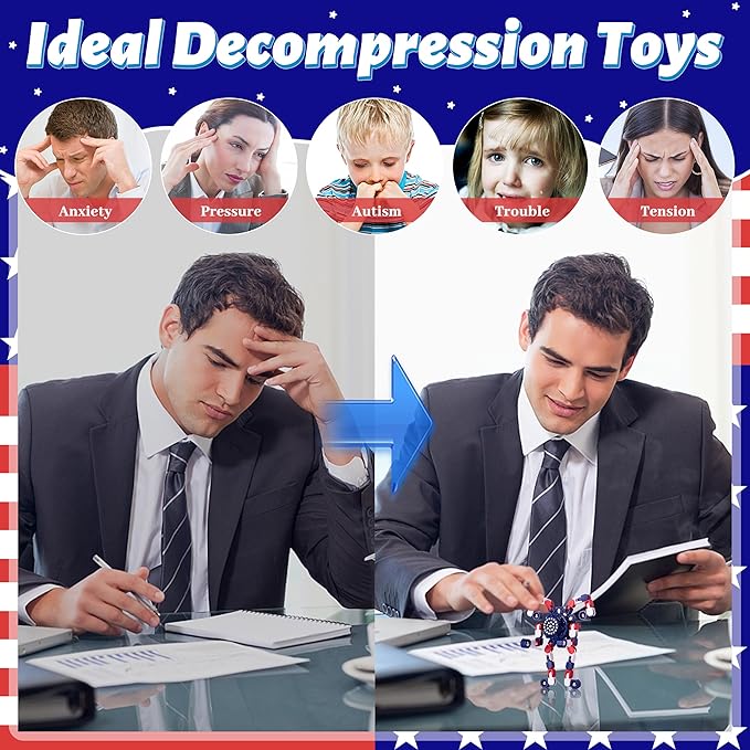 4th of July Decorations Transformable Fidget Spinners for Kids and Adults Stress Relief Sensory Toys for Boys and Girls Fingertip Gyros for ADHD Autism for Kids