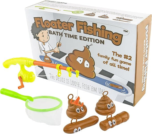 Fairly Odd Novelties Fishing for Floaters Bath Game – Funny Poop-Themed Bathroom Fishing Game for All Ages, Interactive Toilet Toy, Brown