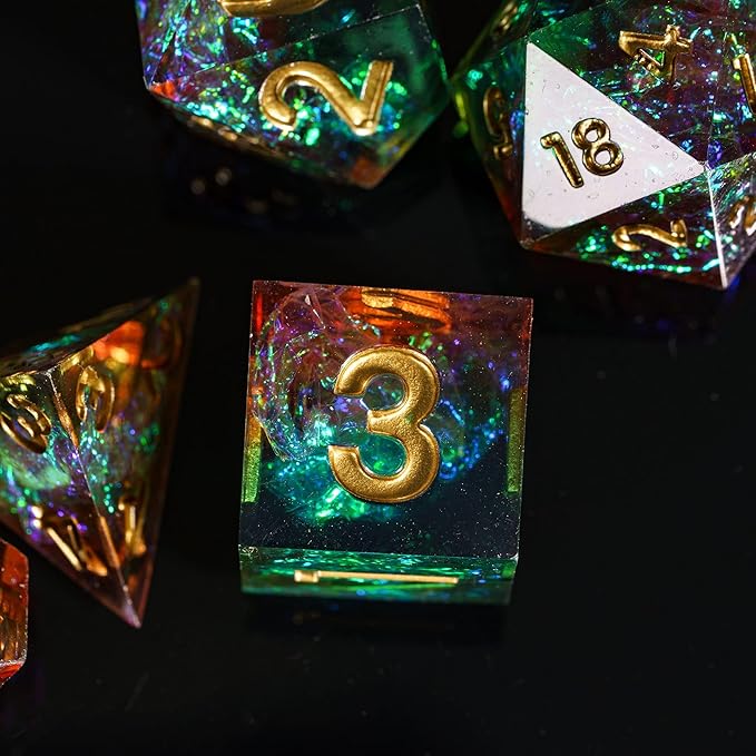 7PCS DND Dice Set,Handmade Sharp Edge Dice Set D&D RPG Polyhedral Die,for Dungeons and Dragons TTRPG Games Roleplaying Games Pathfinder,with Gift Box(Green with Brown)