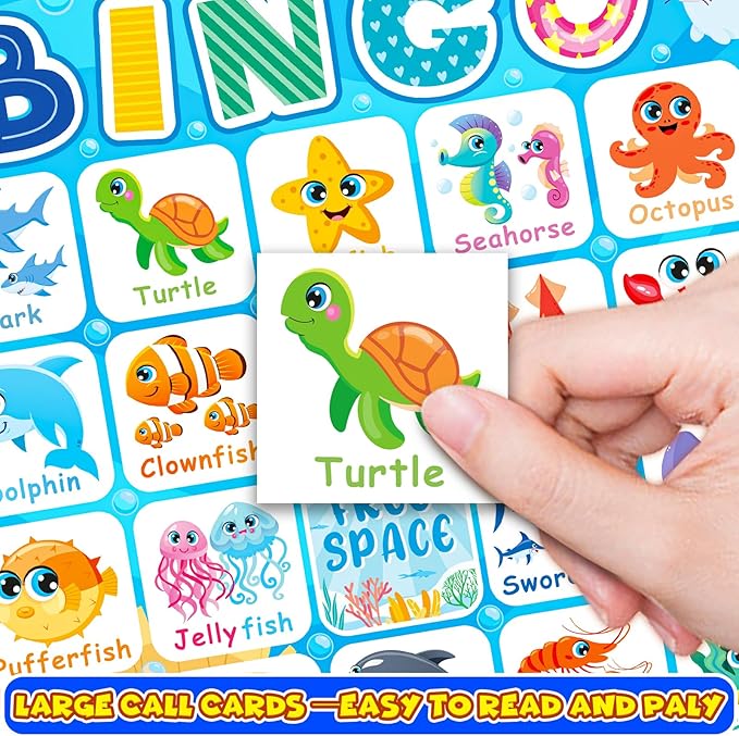 Ocean Bingo Game 24 Players Ocean Animals Bingo Game for Kids Bingo, Under The Sea Party Bingo Games for Family Classroom Activity Ocean Party Supplies