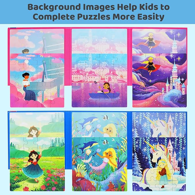 Magnetic Puzzles for Toddlers 3-5 Girls 120 Pieces Two-Book Travel Puzzles for Kids 4-6 Airplane Car Road Trip Activities Games Toys 3 4 5 6 7 8 Year Old Girls Gift