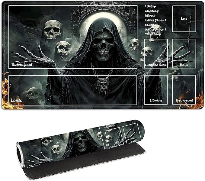 for MTG Playmat with Zones Storage Bag, for TCG Playmat and Playing Card Mat for Magic Board Games, Ghostly Faces Non-Slip Stitched Edges Game Mat, Rollable Foldable Card Playmats